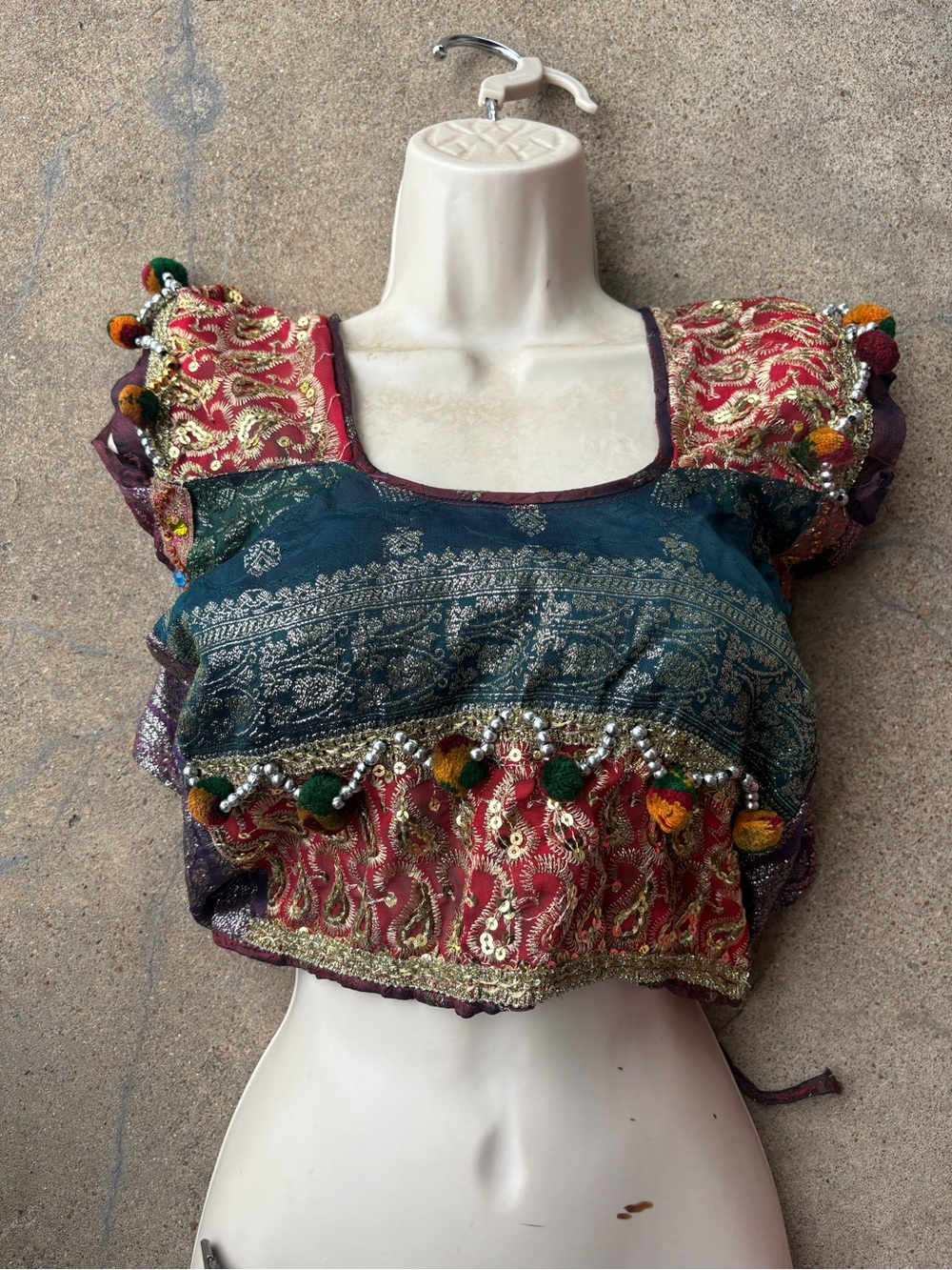 Handcrafted Multicolor Embellished Women's Crop Top boho festival Pom Pom